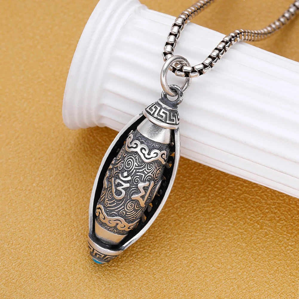 Six character mantra prayer wheel pendant