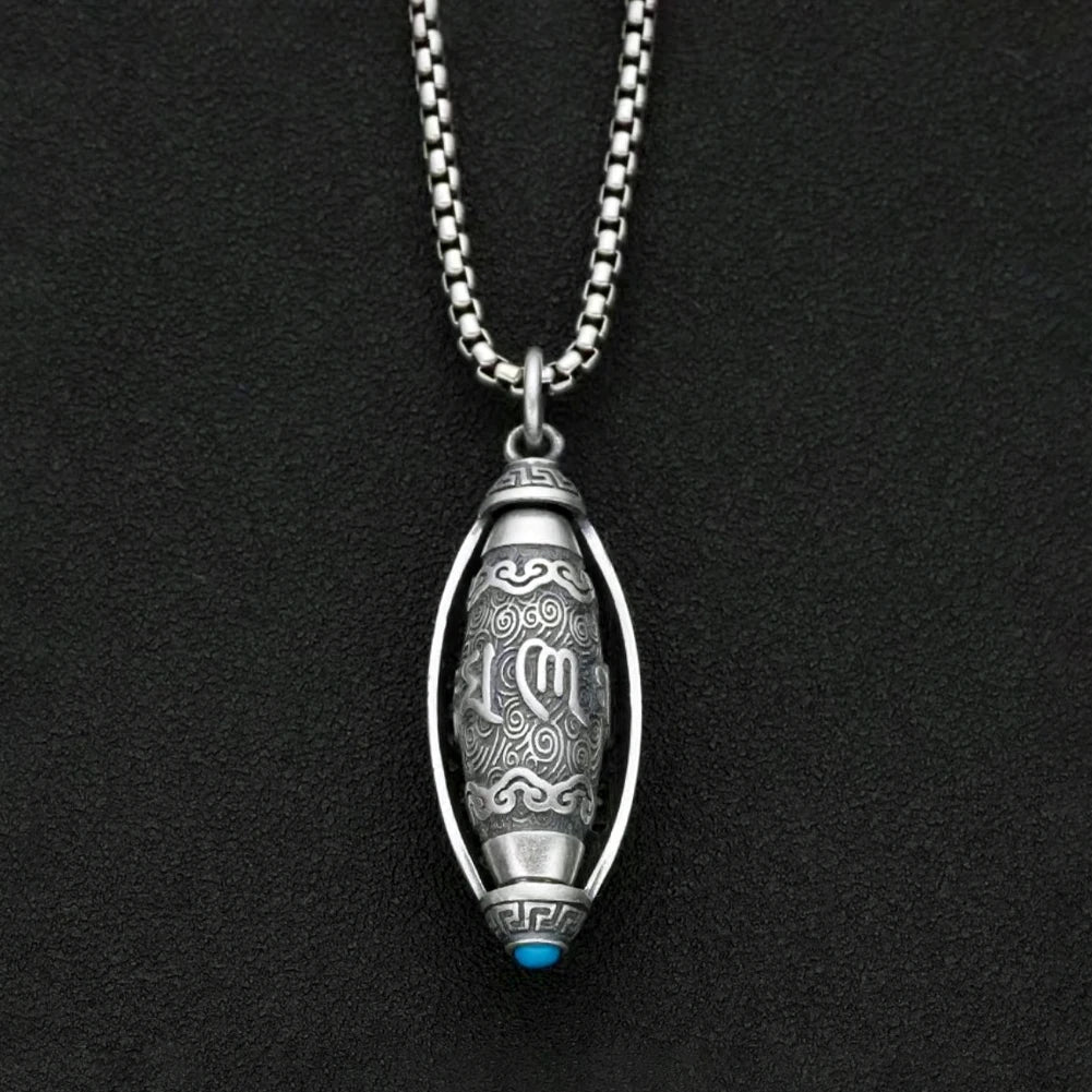 Six character mantra prayer wheel pendant