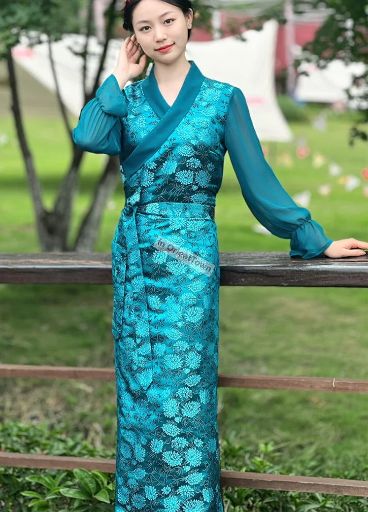 Tibetan Classic Summer Flowers Long Dress