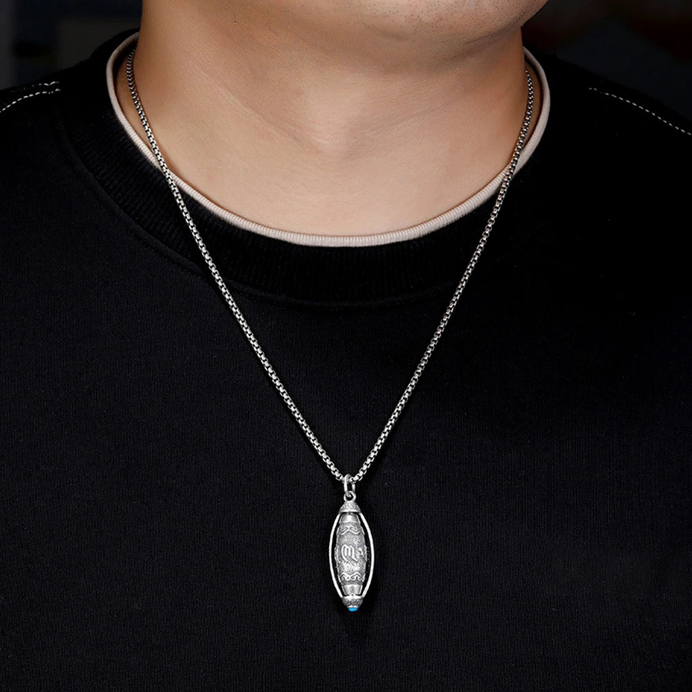 Six character mantra prayer wheel pendant