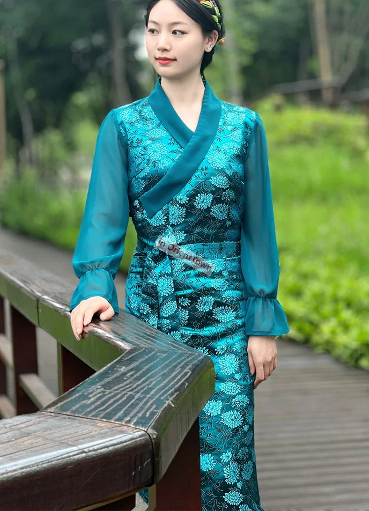 Tibetan Classic Summer Flowers Long Dress