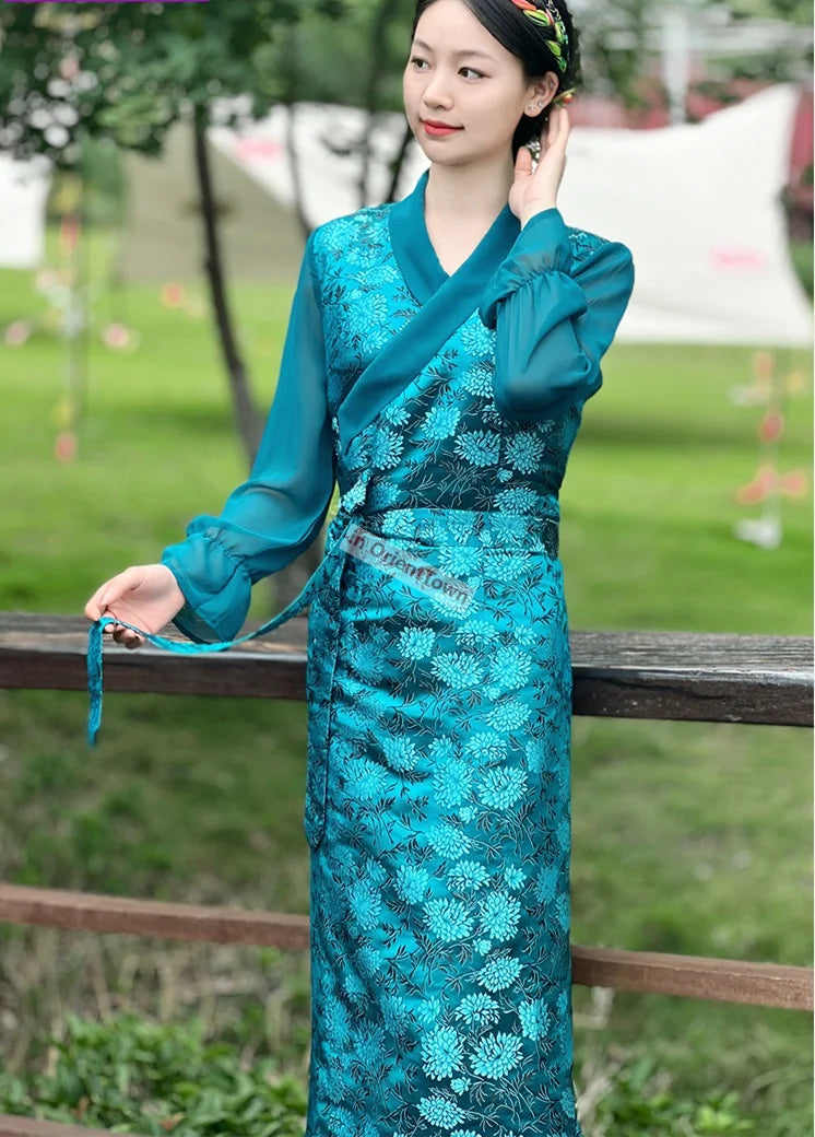 Tibetan Classic Summer Flowers Long Dress
